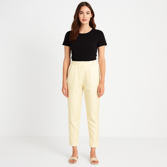Bobbie Burns Collections Pants - High-Rise Pleated Tapered Trousers - Cream
